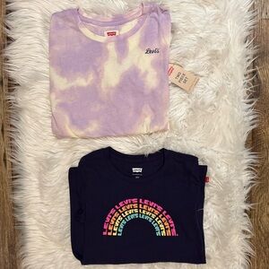 NWT Levi’s Girls 2-Pack Long Sleeve Tees Sz 10/12 Tie-Dye & Rainbow Logo Shirts